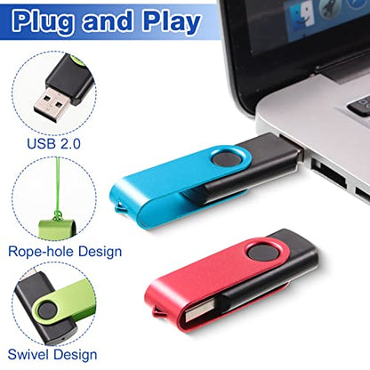 50 Pack 256MB USB 2.0 Flash Drives Bulk with Lanyards Portable USB Thumb Drives Swivel with LED Light Swivel Flash Drive for Office School Data Storage Backup