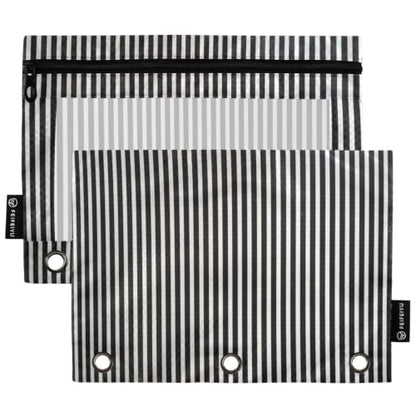 Gredecor 3 Ring Binder Pencil Pouch, Black and White Line Zippered Pen Case Pouches with Clear Window, 2 Pack Stylish Office & School Supplie - color: Black and White Line
