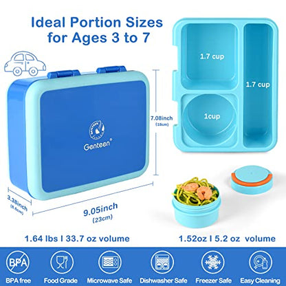 Genteen Lunch Box with 3 Compartments for Measl and Snacks, Sauce Container - color: BLUE2