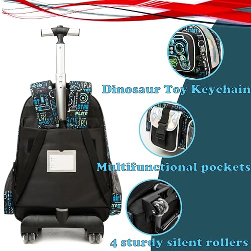 School Kids Rolling Backpack for Boys 17" Multiple Function Pockets - color: Blue-4104-lg