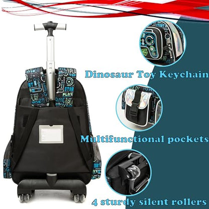 School Kids Rolling Backpack for Boys 17" Multiple Function Pockets - color: Blue-4104-lg