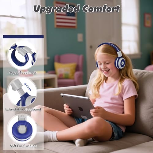 SIMOLIO 2 Pack Kids Bluetooth Headphones with Share Port, 75/85/94dB Volume Limit for Toddler Teens, Wireless Headsets with USB C Charging, Foldable Headphone w/HD Mic for School Airplane iPad PC - color: Mint&Grey