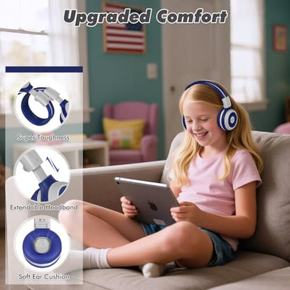 SIMOLIO 2 Pack Kids Bluetooth Headphones with Share Port, 75/85/94dB Volume Limit for Toddler Teens, Wireless Headsets with USB C Charging, Foldable Headphone w/HD Mic for School Airplane iPad PC - color: Mint&Grey