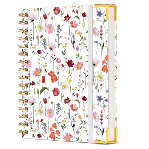 Cute Spiral Notebook Journal for Women, 160 Pages Lined Notebooks 5.75” x 8.38”, A5 Hardcover Spiral Journal with 100 GSM Thick Paper, College Ruled Notebook for Writing Work School, Wildflower Garden - color: Wildflower Garden, size: A5