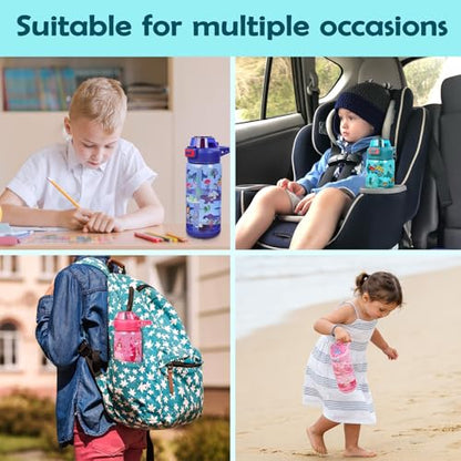 20oz Kids Water Bottle For School or Travel, Leak-Proof & Dishwasher, Durable Plastic Sport Water Bottle With Straw and Handle, Truck - color: Green truck