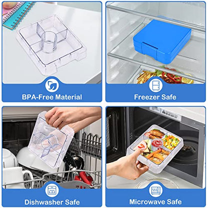 Pawtong Bento Lunch Box Set With 10oz Soup Thermo, Leak-proof Lunch Containers with 4 Compartment, Kids Hot Thermo Food Jar/Insulation Lunch Bag, Food Containers for School （Blue） - color: Blue