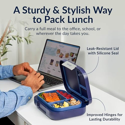 Bentgo® Modern - Leak-Resistant Bento Lunch Box For Adults, Teens, & Larger Appetites; Reusable BPA-Free Meal Prep Container with 3 or 4 Compartments, Dishwasher/Microwave Safe; 5 Cups (Navy) - color: Navy