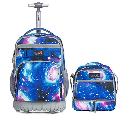 Tilami Rolling Backpack 19 inch with Lunch Bag Wheeled Laptop Backpack, Galaxy - color: Galaxy