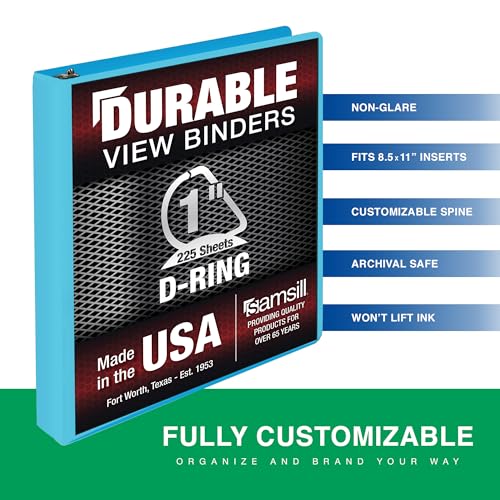 Samsill Durable 1 Inch Binder, D Ring Binder, Customizable Clear View Cover, Blue Coconut, Holds 225 Pages - color: Blue Coconut, size: 1 Pack, style: 1 Inch