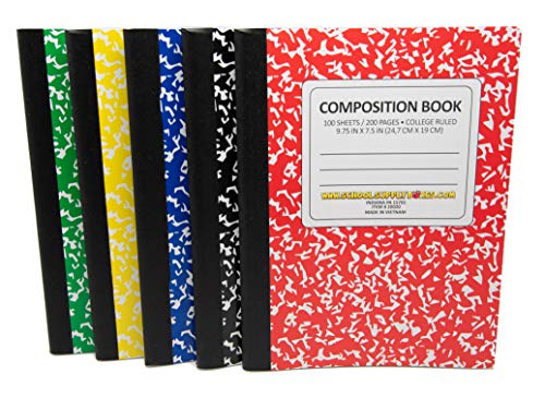100 Sheet Composition Notebooks - School Supply Boxes - 5 College Ruled Writing Notebooks - 1 Black, 1 Red, 1 Green, 1 Blue, and 1 Yellow (College Ruled) - style: College Ruled