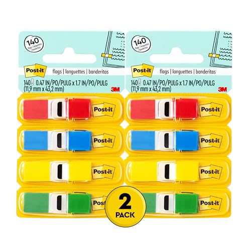 Post-it Flags, 35/Dispenser, 4 Dispensers, 47 in Wide, Assorted Primary Colors (683-4) (Pack of 2) - size: 0.3" x 2.7" (Pack of 2)