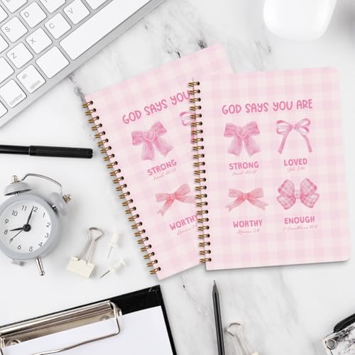 2 Packs Pink Bow Bible Spiral Notebook College Ruled Trendy Notebook Journal Preppy Coquette Christian Gifts for Women Teen Girls Note Books Journals for Writing Journaling Notebooks Office Supplies - color: Multi 1310