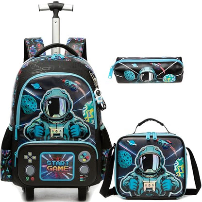 Meetbelify Kids Rolling Backpack with Wheels for Elementary Preschool Students Boys Travel Luggage Carry on Backpack for Boys Ages 6-8 Space - color: 02 Space