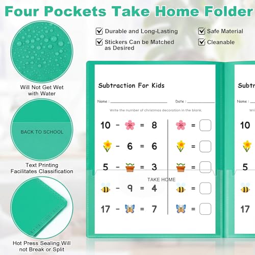 Henoyso 24 Pcs Plastic Folders with Clear Front Pockets Heavy Duty Take Home Back to School Pockets Homework Folders for School Students Parent Teacher Classroom Communication (Green) - color: Green