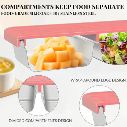 3 Pack 15oz Stainless Steel Snack Containers for Kids, Reusable Metal Snack Containers with Silicone lids, Leak Proof 2 Compartment Stackable Metal Toddler Lunch Box for Daycare, School