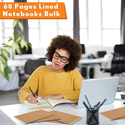 Mimorou 100 Pcs Journals Notebooks Bulk - Kraft Softcover A5 Small Notebooks 5.5 Inch x 8.3 Inch Notepads with 60 Page 30 Sheet for Writing Sketch Travel Office Supplies(Brown,Unlined) - color: Brown, style: Unlined