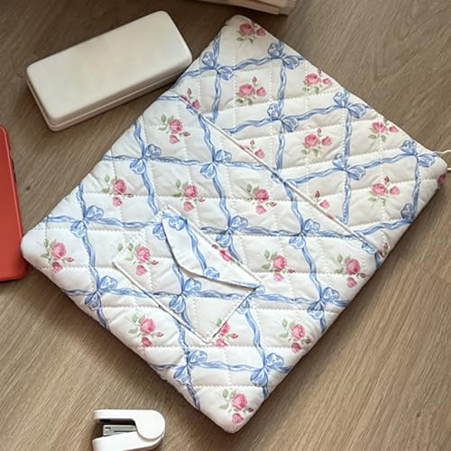 13 Inch Laptop Sleeve, Cute Floral Puffy & Quilted Protective Case, Soft Padded Computer Bag Compatible with Mac-Book Air/Pro - color: Blue-Bow Flower