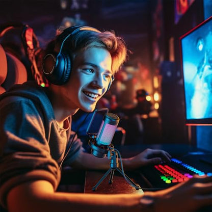 TONOR Gaming Microphone Set, USB Condenser Mic for PC with Stand, Controllable RGB, Quick Mute, Volume Control, for Twitch Streaming, Discord Chatting, 200 cm/78inch Cable, Desktop Stand TC310 - style: RGB Mic with Desktop Stand