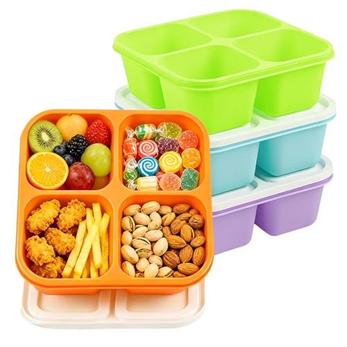 4 Pack Snack Containers Bento Box Adult Lunch Box,Meal Prep Container, Reusable Food Storage lunch Containers Stackable for Work, Travel and Gym (Orange, Green, Purple, Grass Green) - color: Orange, Green, Purple, Grass Green
