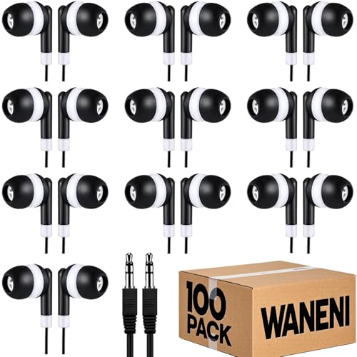 Wholesale Bulk Earbuds Headphones 100 Pack Class Set for School Classroom Students Kids Children Toddler Boys Girls Teen Adults(Black,100 Pack) - color: Black, size: 100 Packs