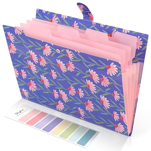 SKYDUE Accordion File Organizer, Floral Expanding File Folders with 5 Pockets, Cute Document Organizer for Paper Storage, School Office & Hospital Supplies Letter/A4 Size Periwinkle Blue - color: Periwinkleblue