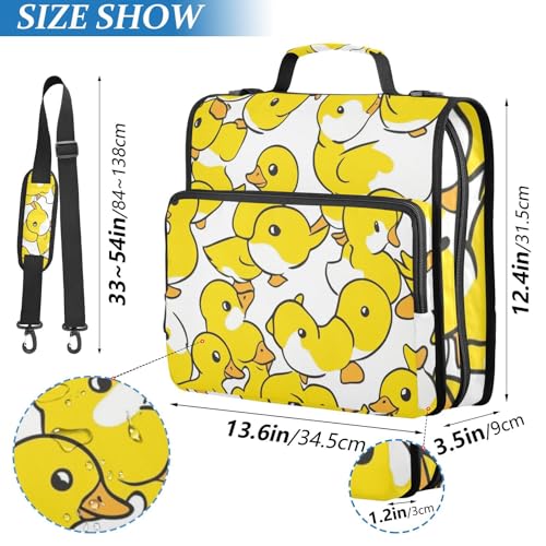 Cute Yellow White Duckling Zipper Binder 3 Ring 1.5 Inch School Binder Organizer with Shoulder Strap Handle File Folder Pockets Large Capacity Students Girl Boy Men Office Work - color: Cute Yellow White Duckling