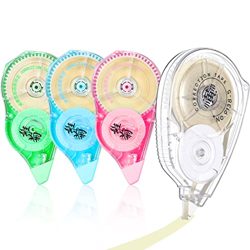 Zonon 4 Pieces Correction Tape Cream Color Beige Corrective Tape Eraser 100 Feet Long for School Office Supplies Crafting, Note Taking, Journal, Case Color May Vary