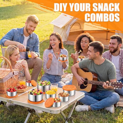 10 Pack Stainless Steel Containers with Lids, 5 Sizes Leakproof Stainless Steel Food Storage Containers, Nesting Snack Holders and Flatware Set with Fork, Knife, Spoon, Chopsticks in Clear Case