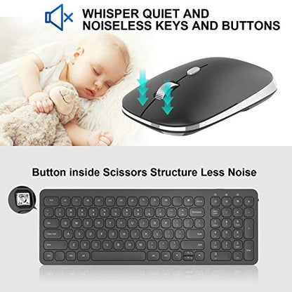 cimetech Wireless Keyboard Mouse Combo, Compact Full Size Wireless Keyboard and Mouse Set Less Noise Keys 2.4G Ultra-Thin Sleek Design for Windows, Computer, PC, Notebook, Laptop - Matte Black - color: Black