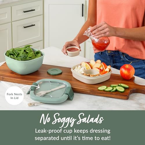 Bentgo Salad Container - 54 oz Bowl with 4-Compartment Toppings Tray, Leak-Proof Dressing Container, Reusable Fork, BPA-Free Lunch Box for Meal Prep & Food Storage; Removable Bento Tray (Khaki Green) - color: Khaki Green
