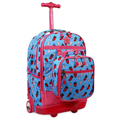 J World Duo Kids Rolling Backpack With Lunch Box Set. School Bookbag on Wheels, Strawberry - color: Strawberry