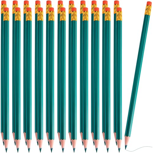 Zhanmai 24 Pcs Green Pencils Erasable Colored Pencils Pre-sharpened 2 HB Wooden for Checking Grading Test Correcting Writing Map Coloring Drawing Office Supplies - color: Green