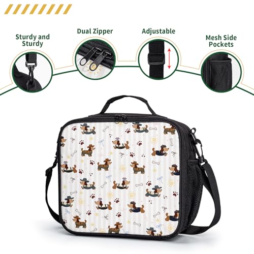 Cute Dog Kids Lunch Bag Lovely Dachshund Puppy Pattern Large Capacity Insulated Lunch Box with Shoulder Strap for Children Teens Durable Lunchbox Thermal Meal Bag for School Picnic - color: A-Puppy