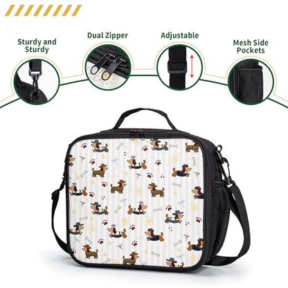 Cute Dog Kids Lunch Bag Lovely Dachshund Puppy Pattern Large Capacity Insulated Lunch Box with Shoulder Strap for Children Teens Durable Lunchbox Thermal Meal Bag for School Picnic - color: A-Puppy
