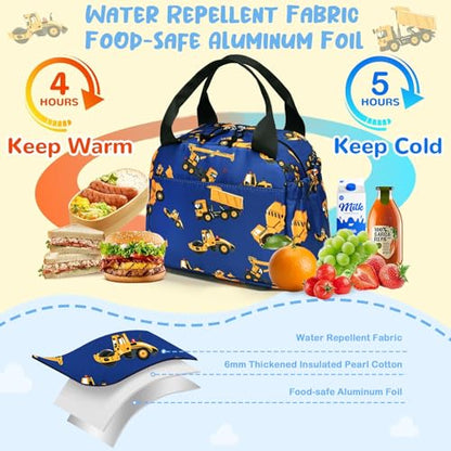 CAMTOP Boys Lunch Box Kids Insulated Lunch Bag Kids Cute Lunchbox for Boys Loncheras Para Niños - color: Engineering Car Blue