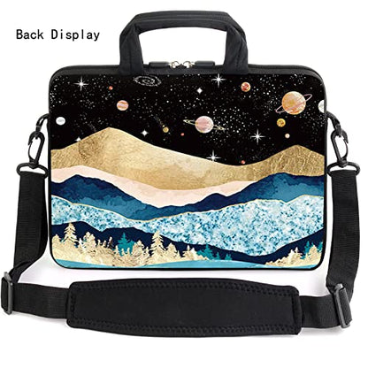 AMARY 13" 13.3" laptop sleeve chromebook case adjustable shoulder strap with handle accessory pocket (Mountains Galaxy) - color: Mountains Galaxy