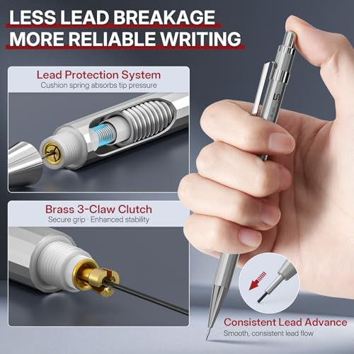 WUO 0.5&0.7mm Mechanical Pencil Set with Eraser Pen, 8PCS Metal Mechanical Pencils, 480 HB Lead Refills, 3PCS 4B Erasers, 10PCS Eraser Refills for Writing, Drafting, Drawing & Sketching