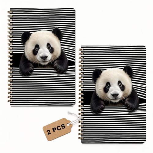 2 Pcs Panda Gifts for Women Spiral Notebook, Funny Panda Journal Notebook | A5 160 Pages College Ruled Notebooks, Spiral Notepad, Hardcover Journals for Writing Office, Pandas Lovers Gifts for Friends - color: Multicolour 0034