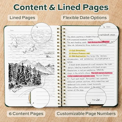 deli Dark GreenLined Spiral Journal Notebook, 160 Pages, A5 (5.5"x8") Hardcover Writing Notebook, College Ruled Spiral Bound Journal for Women & Men - Perfect for Work, School, Office & Note Taking - color: Dark Green