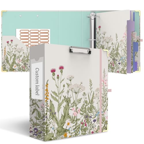 3 Ring Binder 3 Inch, Cute Round Ring Binder with 6 Tab Dividers & Label Stickers, Low Profile Clipboard with Storage, Fashion Binder for School Office Supplies (Garden Flowers) - color: Garden Flowers, size: 3 Inch