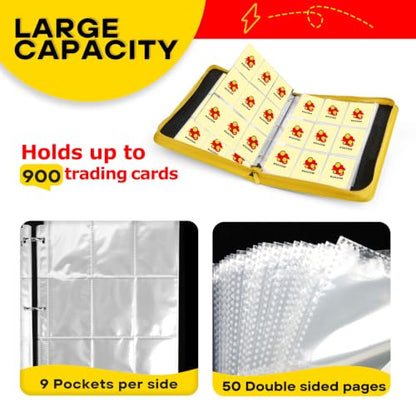 9-Pocket Trading Card Binder, PU Leather Zip Card Binder Album Holds 900 Cards for TCG, Sports Cards, Collectible Cards（CARTOON） - color: Cartoon4