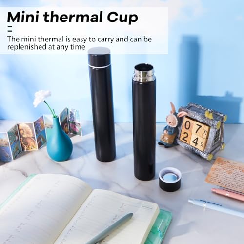 Dandat 3 Pieces Slim Insulated Water Bottle Skinny Water Bottles for Backpacks Small Mini Stainless Steel Tumbler Cup for Coffee Travel, Leakproof, 8 Oz, Black