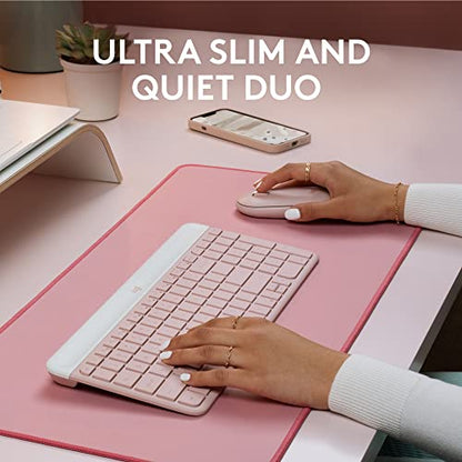 Logitech MK470 Slim Wireless Keyboard and Mouse Combo - Modern Compact Layout, Ultra Quiet, 2.4 GHz USB Receiver, Plug n' Play Connectivity, Compatible with Windows - Rose - color: Rose