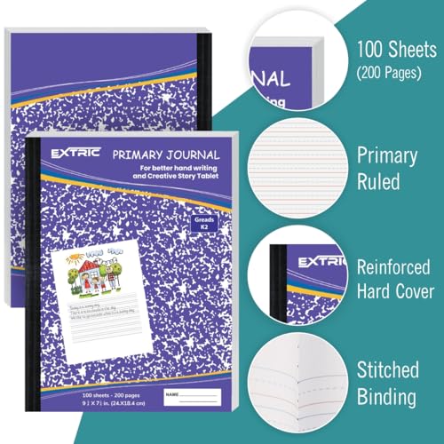 EXTRIC Primary Composition Notebook K-2, 2 PK Primary Journal 200 Pages - size: 2
