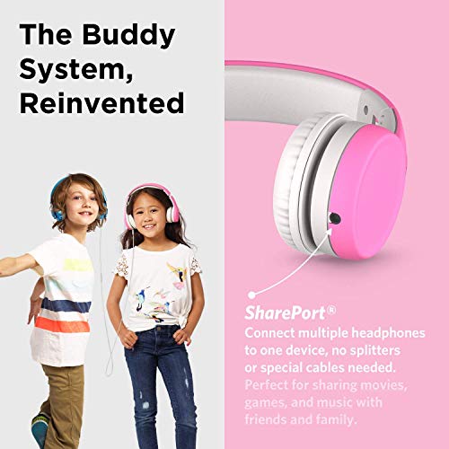 LilGadgets Connect+ Foldable Headphones, Adjustable Fit Soft Touch Padding for Kids with Mic, Volume-Limited & Noise Reduction On-Ear Wired Headset for School with SharePort - Pink, Ages 3-14 - color: Pink