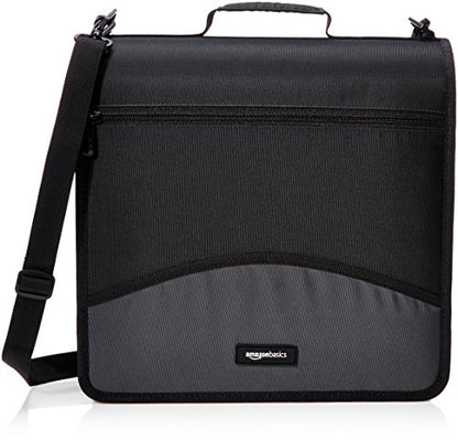 Amazon Basics Durable 3 Ring Binder with Zipper and Strap, Multiple Pockets, Sturdy Storage for School and Office, 3 inch, Black