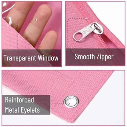 Mr. Pen- Pencil Pouch for 3 Ring Binder, 2 Pack, 10"x6.75", Smooth Zipper | Clear Window, Large Capacity Pencil Case with 3 Reinforced Grommets for School, Office, Supplies Storage | Clear Window, Large Capacity Pencil Case with 3 Reinforced Grommets for
