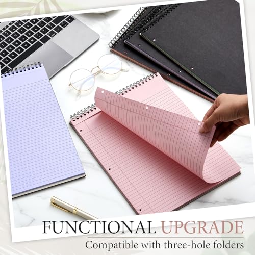 MotiMind 10 Pack 8.5" x 11" Top Spiral Notebook with 3 Hole Punched Legal Pads Notepad 50 Sheets Hard Cardboard Paper Wirebound Notepad for Office School Business (College Ruled,Gray Tones) - color: Gray Tones
