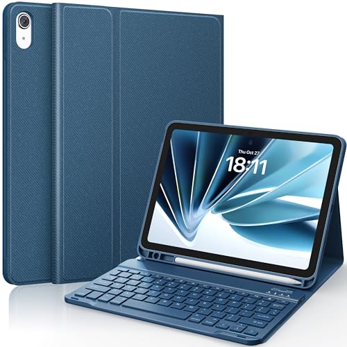 CHESONA Keyboard Case for iPad (A16) 11th/10th Generation (2025/2022), Detachable Wireless Keyboard, Stand Folio Keyboard Cover with Pencil Holder, Thin & Light (Steel Blue) - color: Steel Blue
