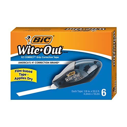 BIC Wite-Out Brand EZ Correct Grip Correction Tape, White, 6-Count - color: Grip, White Tape